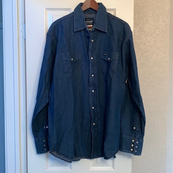 Wrangler Western denim cowboy shirt XL XXL 17.5-36 - Picture 1 of 6